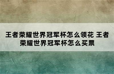 王者荣耀世界冠军杯怎么领花 王者荣耀世界冠军杯怎么买票